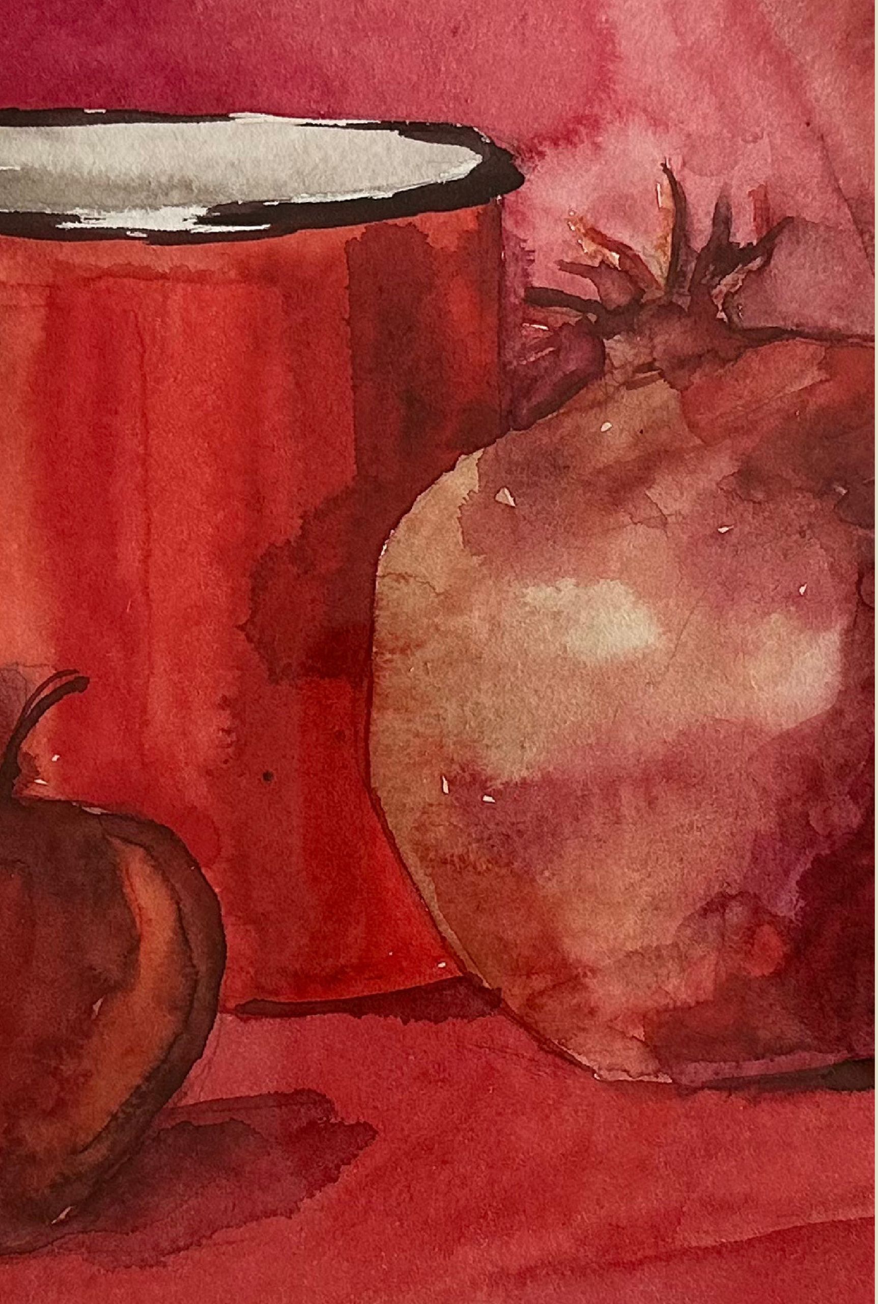 "Pomegranates" — watercolour painting of pomegranates. Ukrainian artist Viktoriia Bezugla