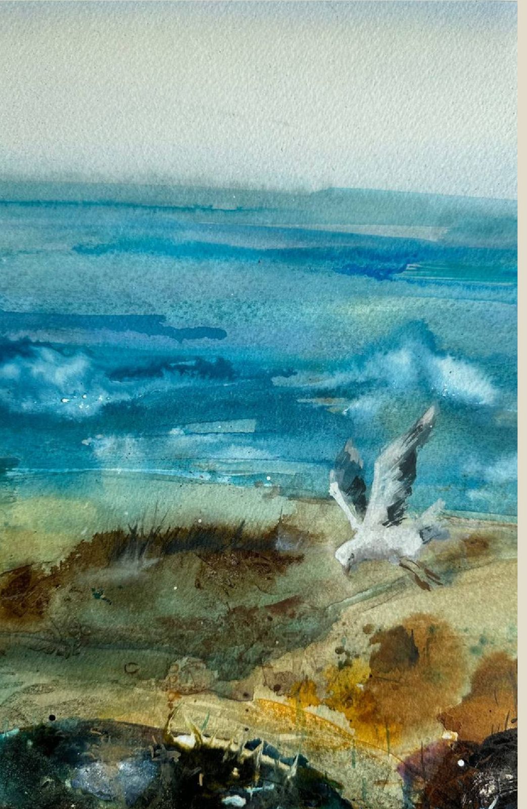 "South Coast" — coastal watercolour painting of the south coast of England. Ukrainian artist Viktoriia Bezugla