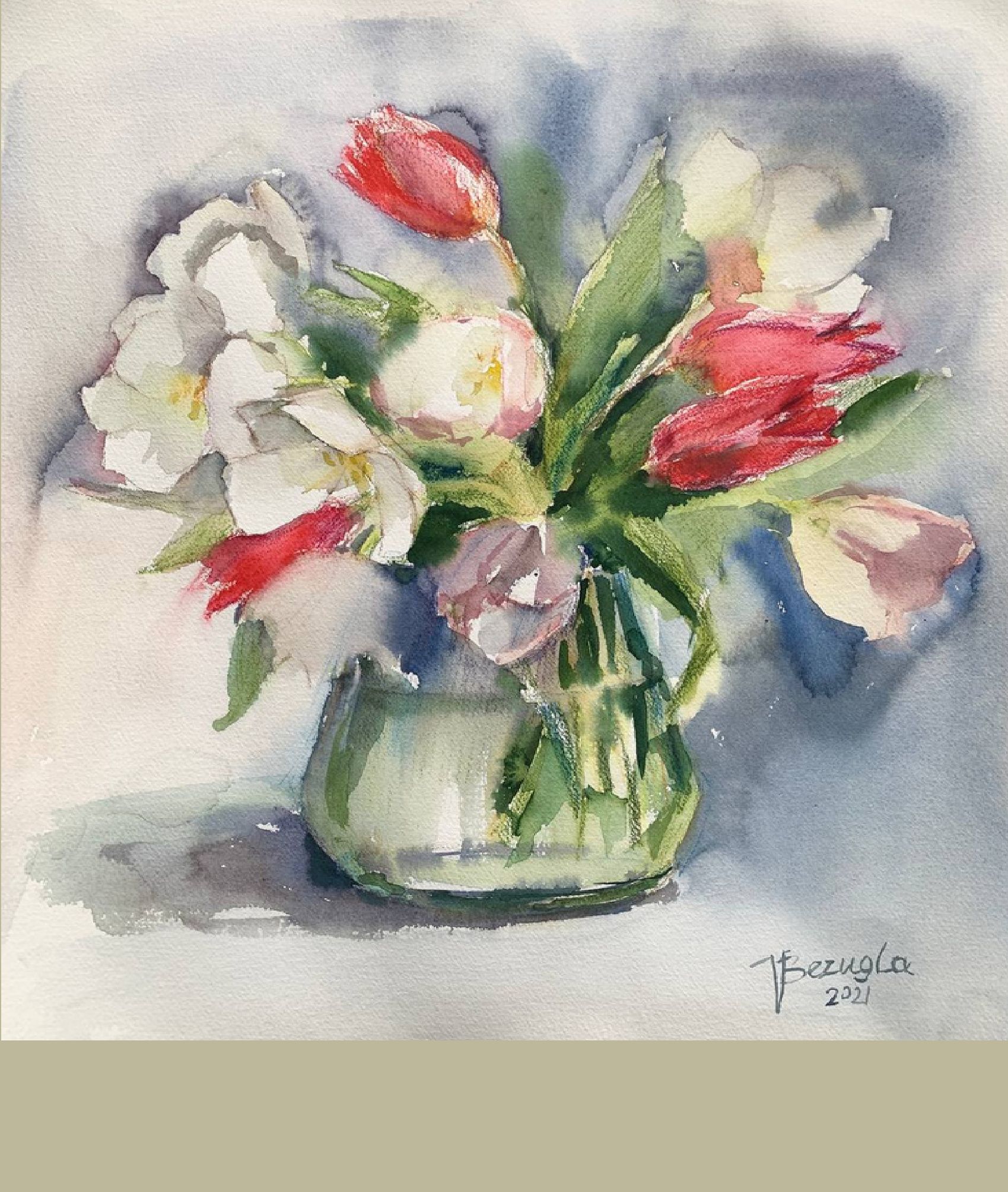 "Flowers, My Inspiration V" — floral watercolour painting. Ukrainian artist Viktoriia Bezugla