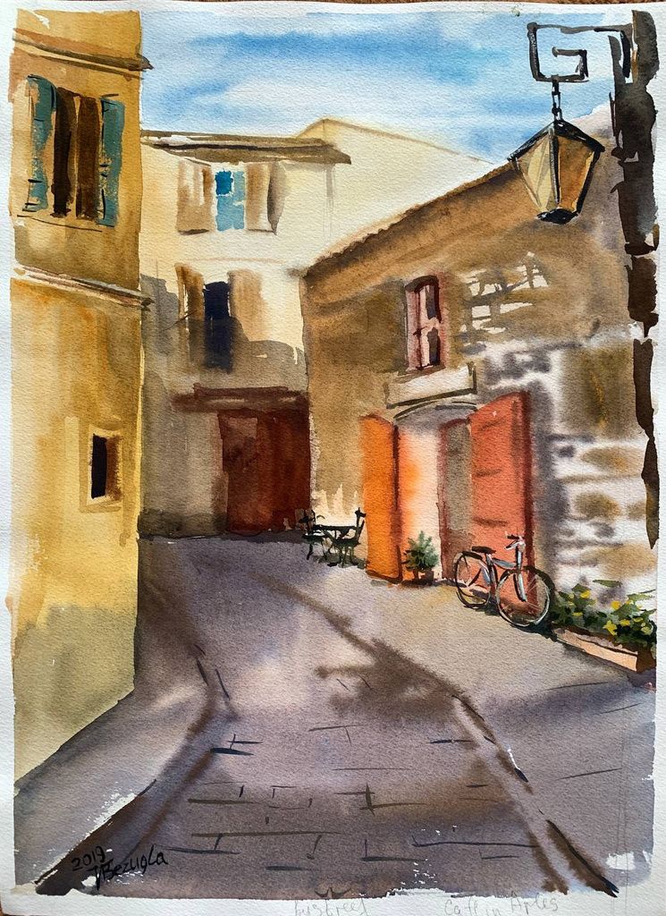 "Architectural Landscape" — architectural watercolour painting. Ukrainian artist Viktoriia Bezugla