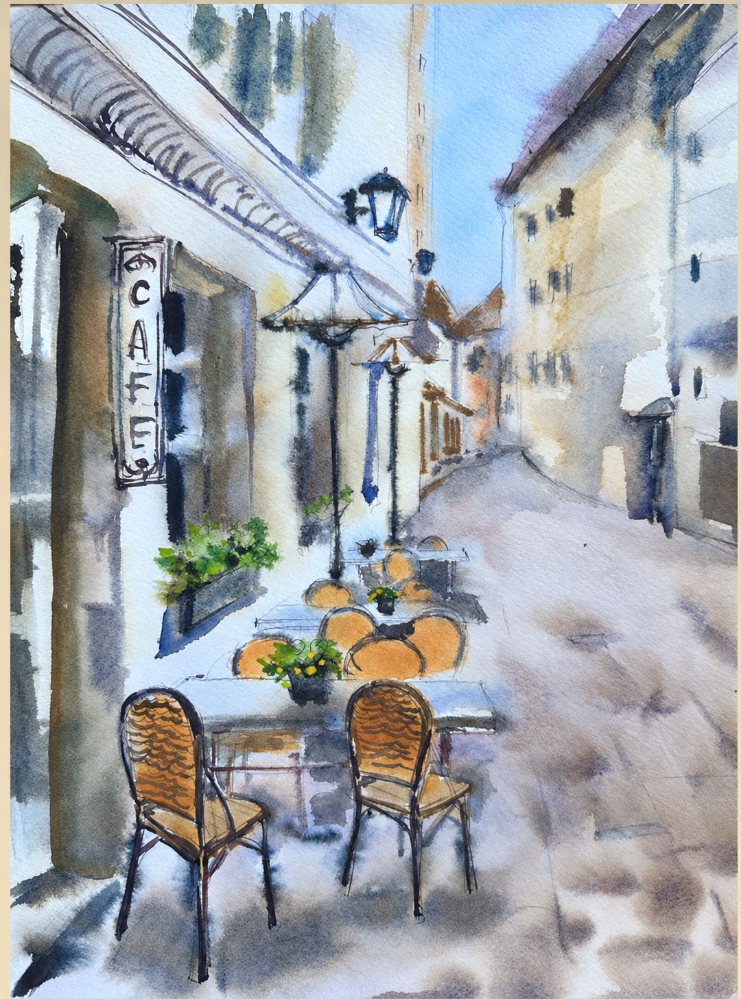 "Architectural Landscape III" — architectural watercolour painting. Ukrainian artist Viktoriia Bezugla