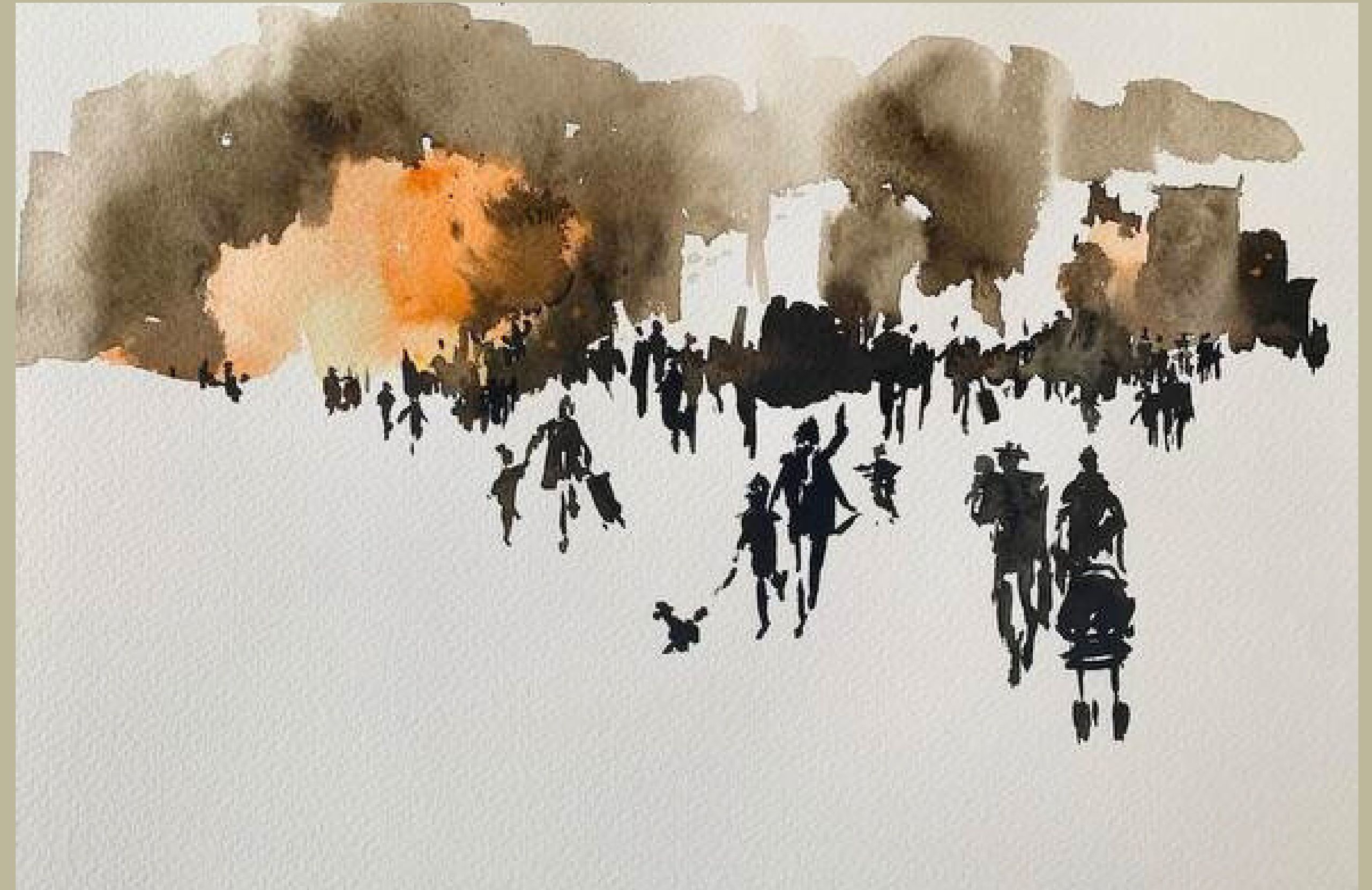 "Uncertainty. Fear. War" — emotional watercolour painting of war and fear, 28×38 cm. Ukrainian artist Viktoriia Bezugla