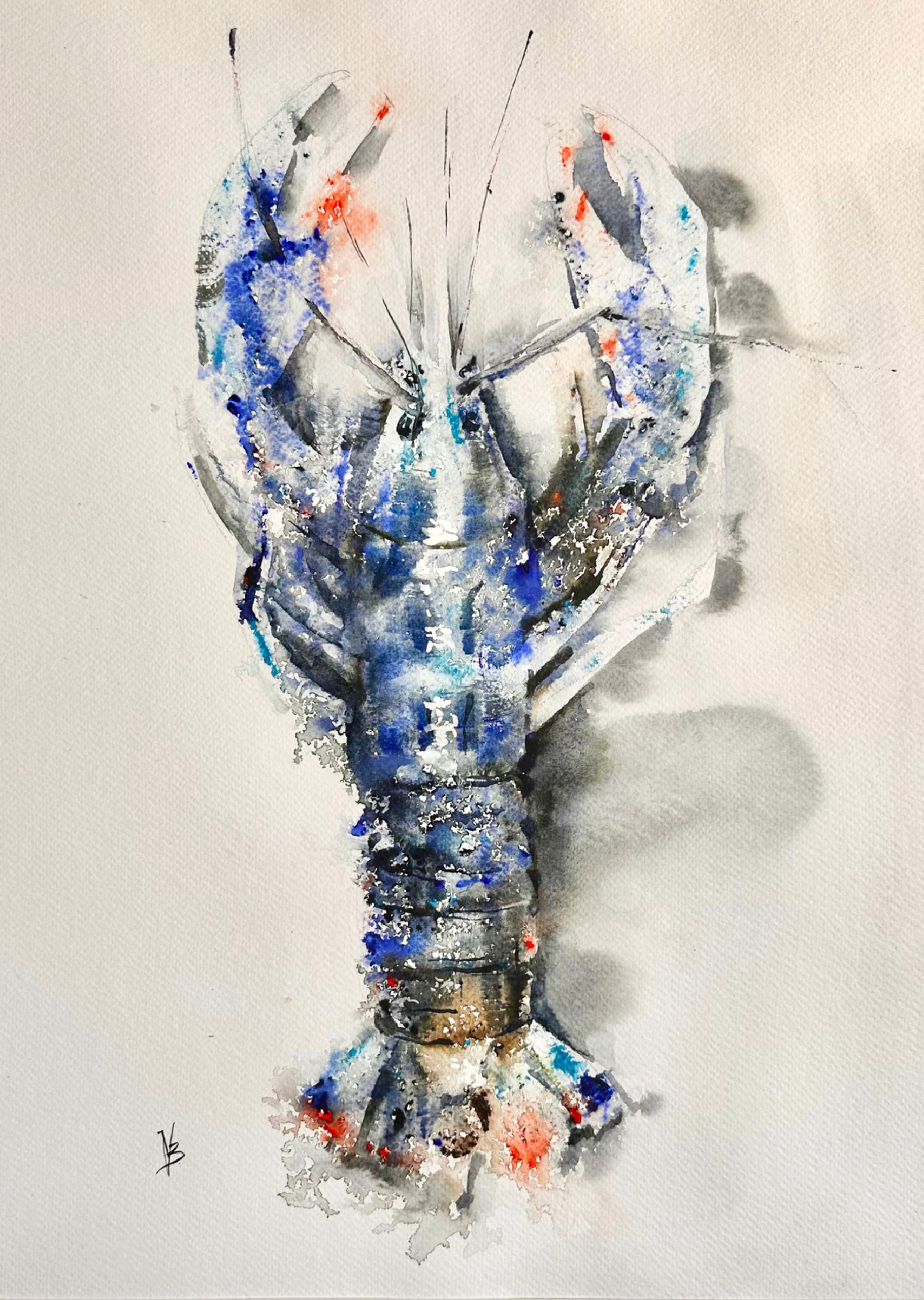 "Lobster" — watercolour painting of a lobster, 50×40 cm. Ukrainian artist Viktoriia Bezugla