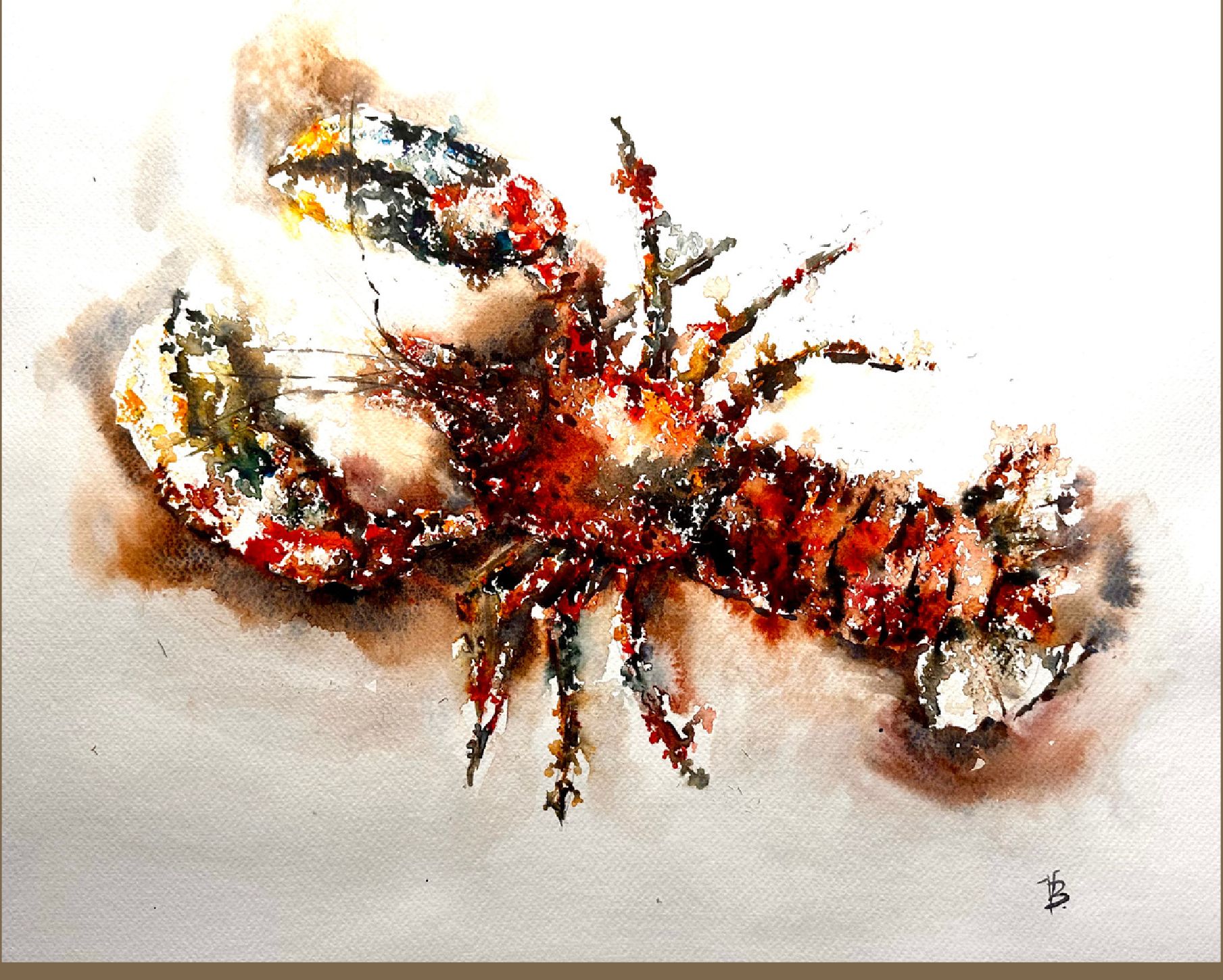 "Lobster" — watercolour painting of a lobster, 40×50 cm. Ukrainian artist Viktoriia Bezugla