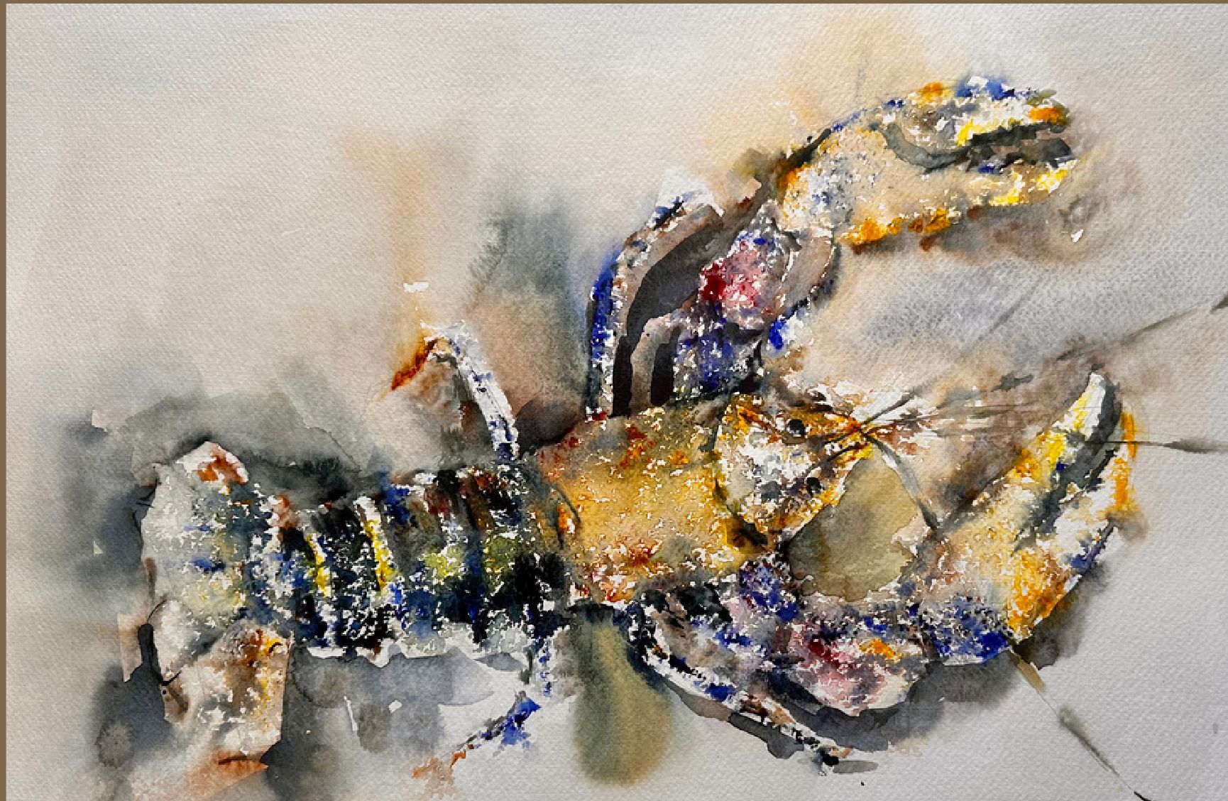 "Crab" — watercolour painting of a crab, 40×50 cm. Ukrainian artist Viktoriia Bezugla