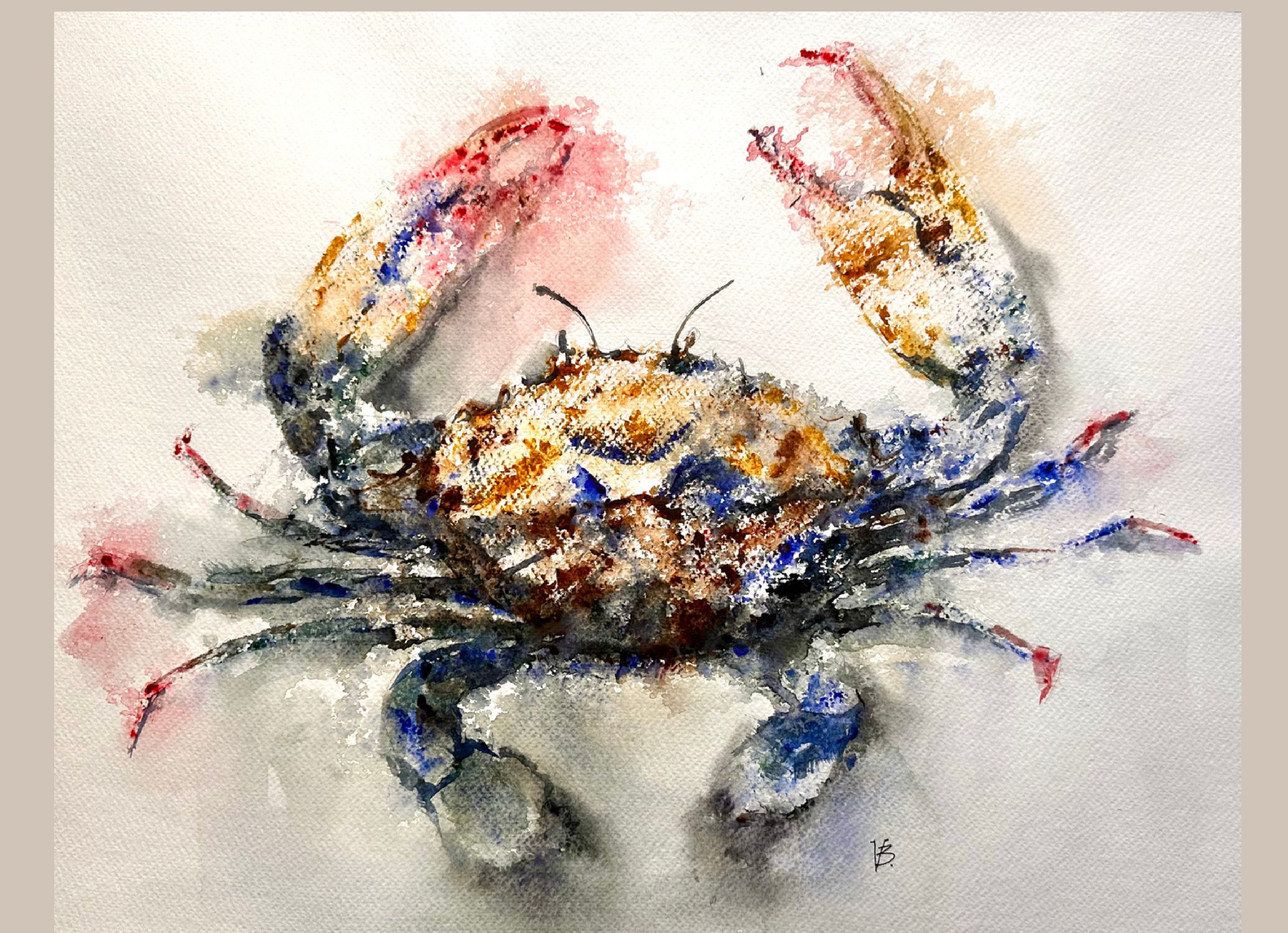 "Crab" — watercolour painting of a crab, 40×50 cm. Ukrainian artist Viktoriia Bezugla