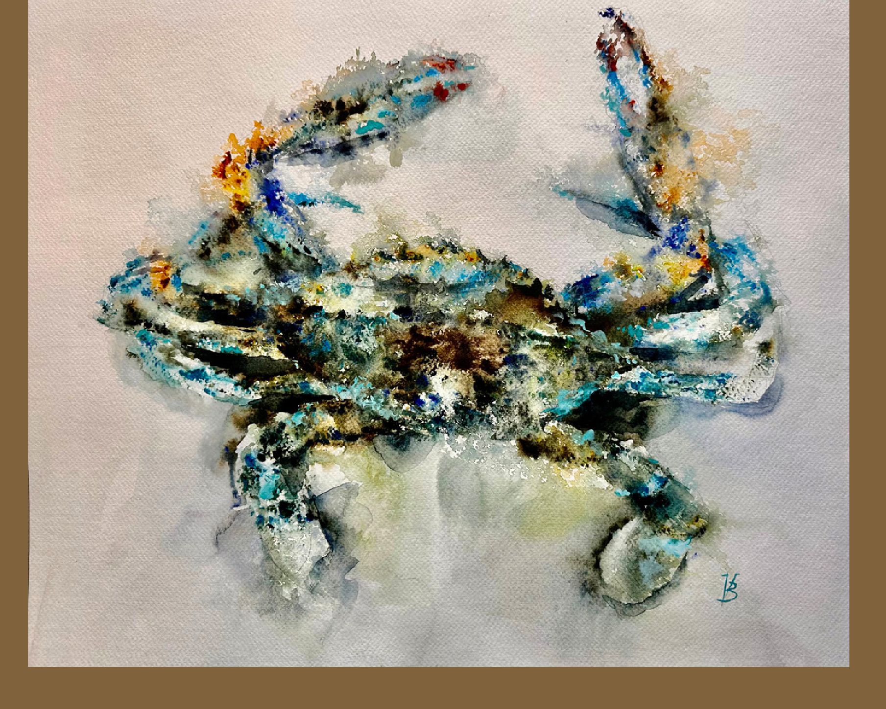 "Crab" — watercolour painting of a crab, 40×50 cm. Ukrainian artist Viktoriia Bezugla
