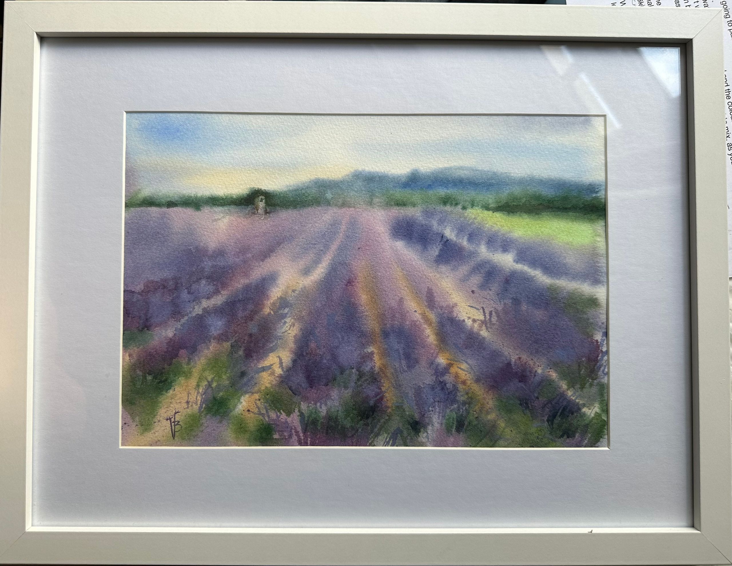 "Lavender Field, Provence" — watercolour painting of a lavender field in Provence, 25×35 cm. Ukrainian artist Viktoriia Bezugla