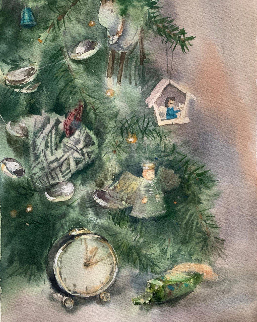 "Christmas Angel" — watercolour painting of a Christmas angel, 31×23 cm. Ukrainian artist Viktoriia Bezugla