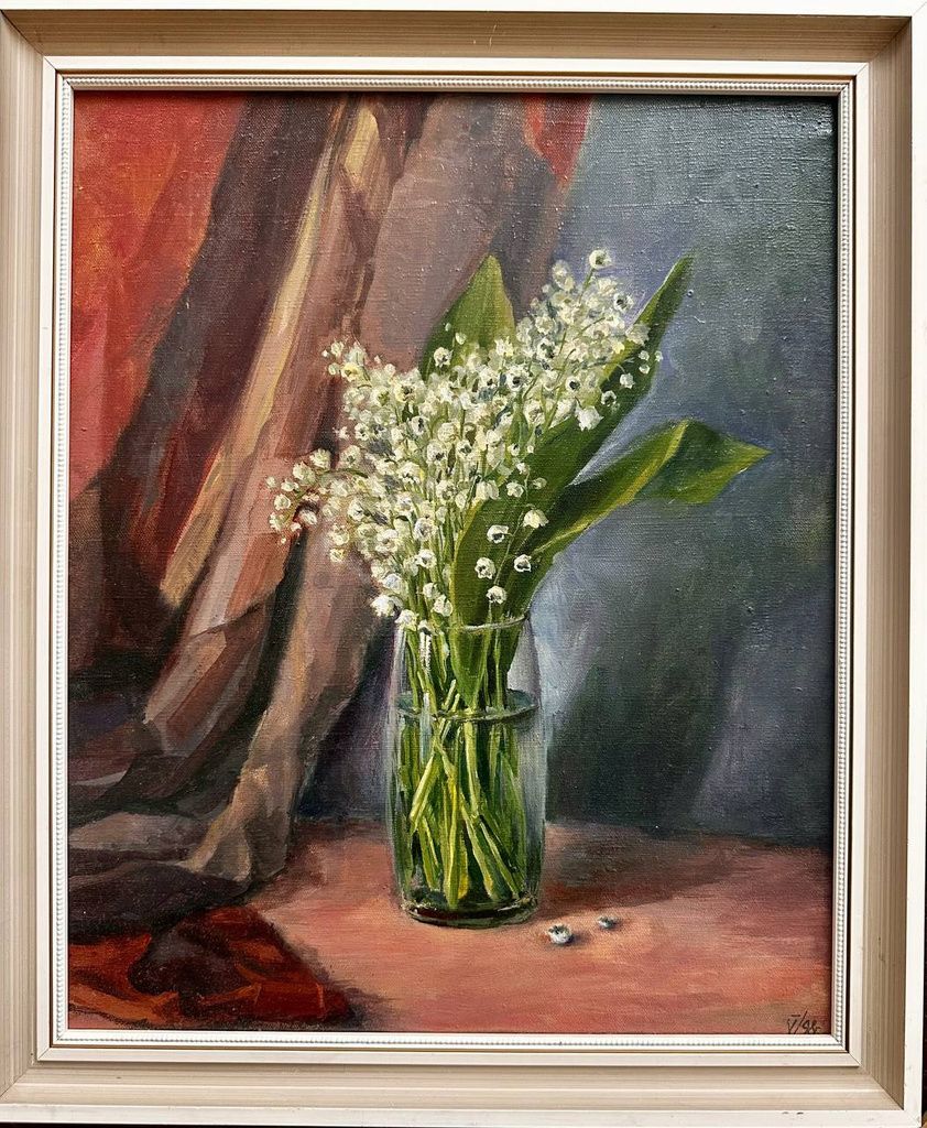 "Lily of the Valley" — oil painting on canvas of lily of the valley. Ukrainian artist Viktoriia Bezugla
