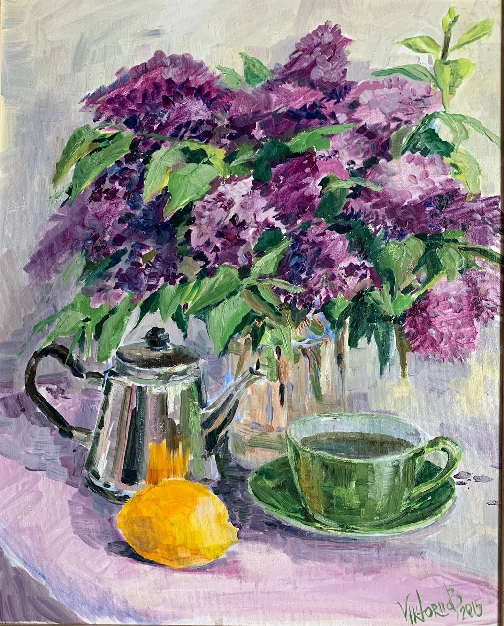 "Spring Morning" — oil landscape painting on canvas of a spring morning, 50×40 cm. Ukrainian artist Viktoriia Bezugla