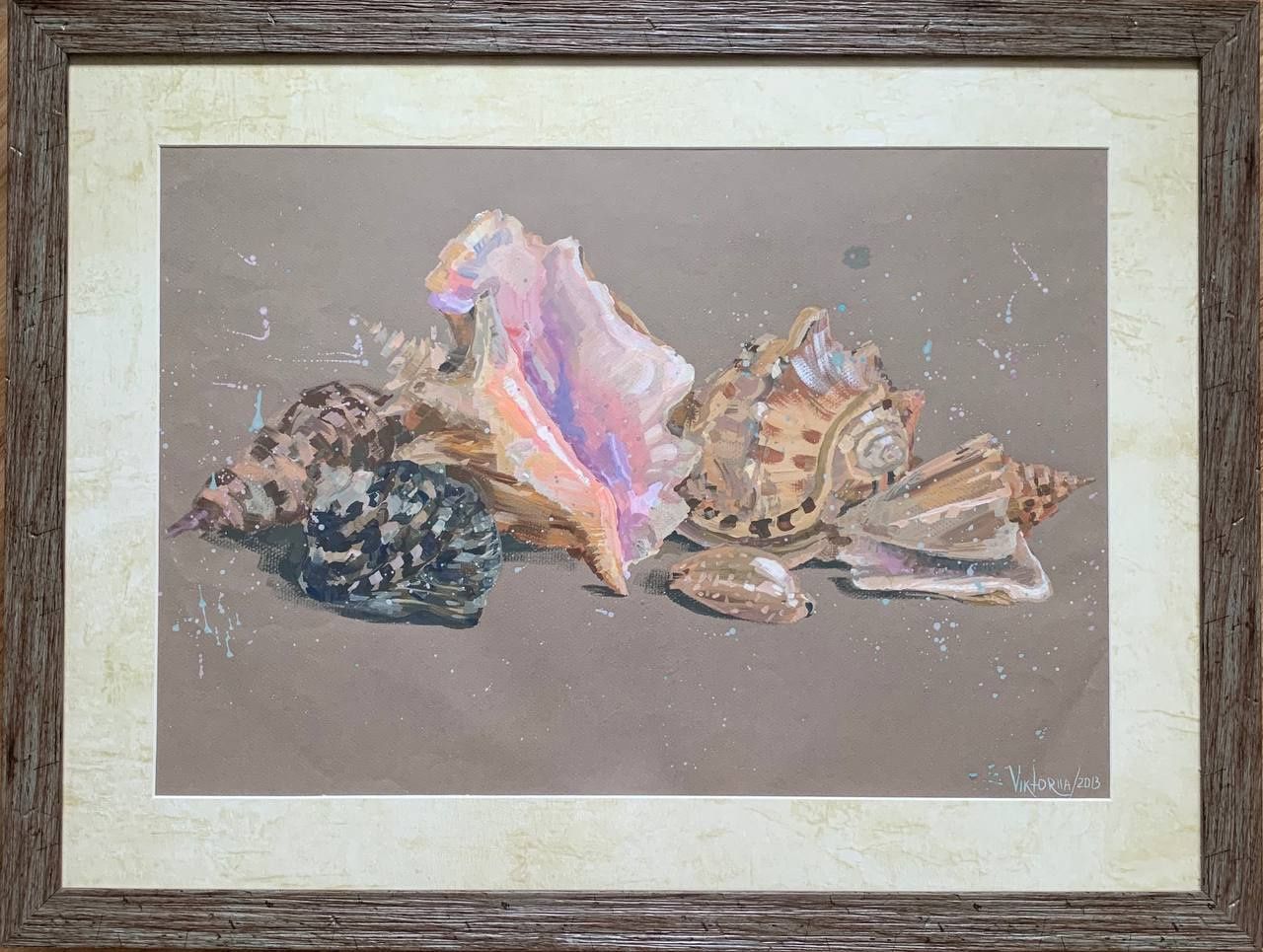 "Sea Treasures" — coastal gouache painting, 36×53 cm. Ukrainian artist Viktoriia Bezugla