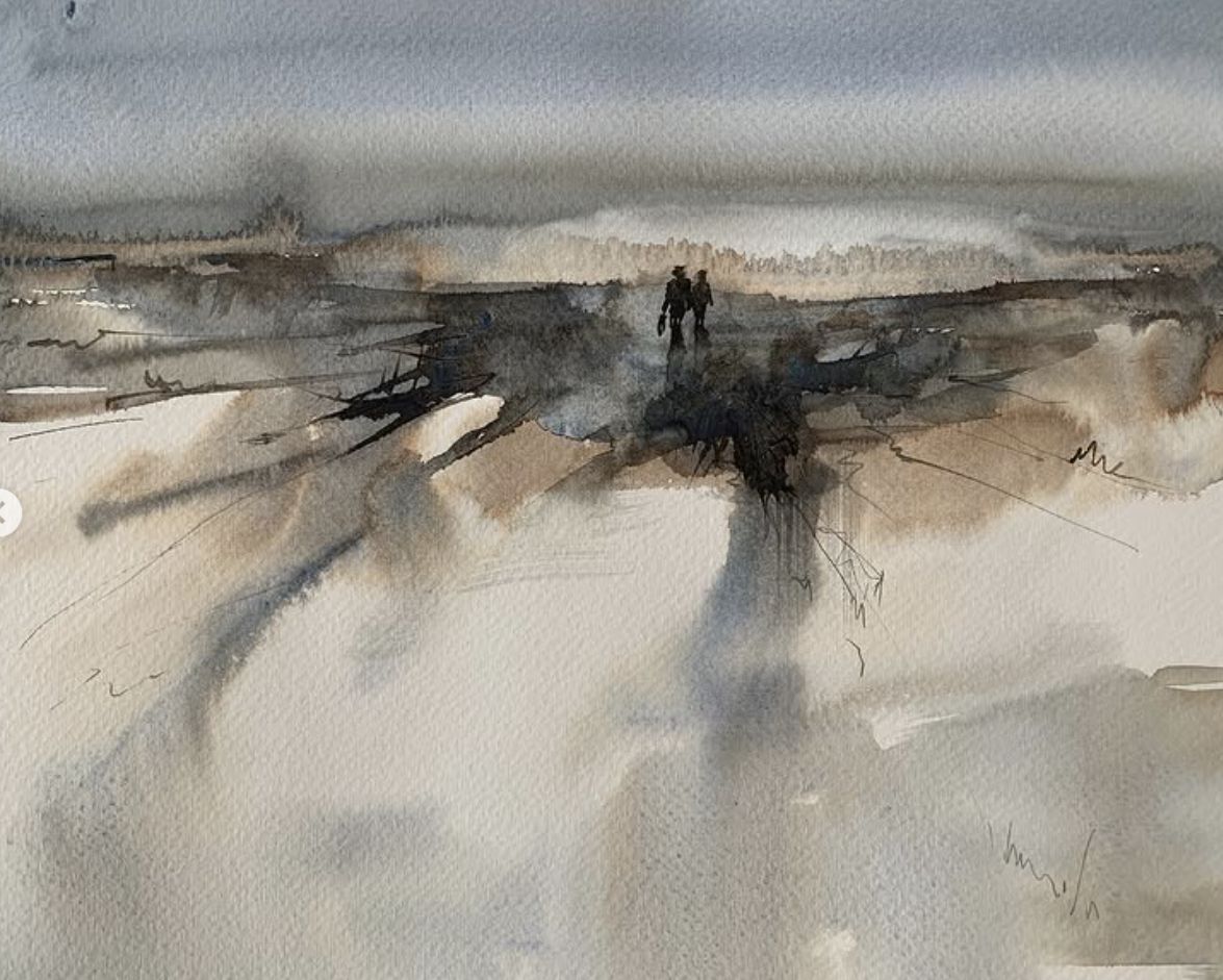"Travellers" — watercolour painting of travellers. Ukrainian artist Viktoriia Bezugla